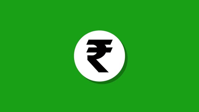 Indian rupee currency symbol animation on green screen background with smooth motion and minimalist flat design style