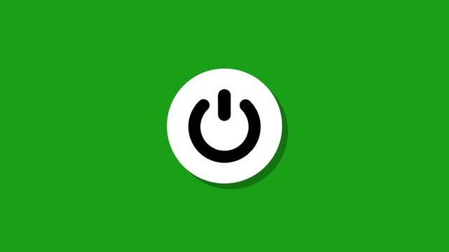 Power button animation on green background with flat design style showing activation process and digital start symbol
