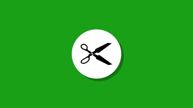 Animated scissors icon on a green background, useful for editing and design projects