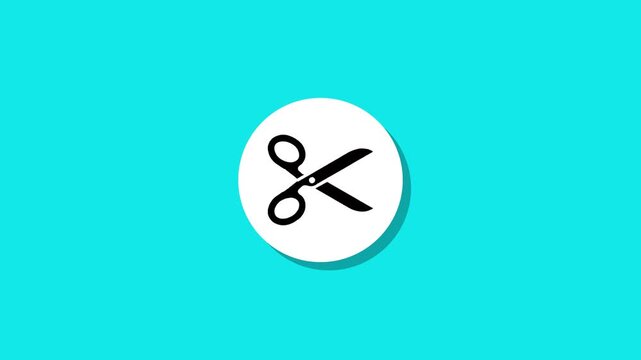 Minimalist scissors icon animation on bright turquoise background with smooth shadow effect for creative design projects