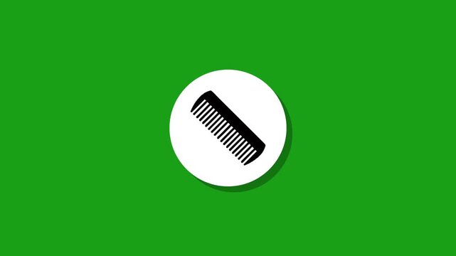 Hair comb icon animation on white circle with green background representing beauty care and grooming tools