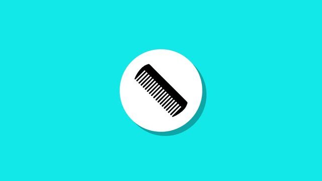Hair comb icon animation on turquoise background with white circle and shadow effect for beauty and salon concepts