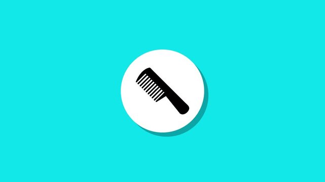 Minimalist hair comb icon animation on white circle with cyan background and motion graphics style