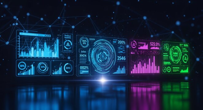 Futuristic e commerce metrics background for retail analytics and data visualization insights