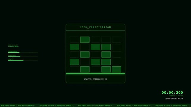 Vector illustration of a glowing green QR code on a black abstract digital background with grid patterns and technology elements.