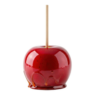 Candy apple with caramel coating on white background isolated on transparent background
