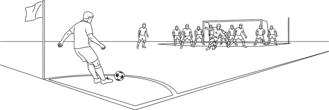 Player taking a corner kick on soccer field