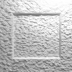 Abstract geometric 3d render with layered squares and textured surface. 3d render