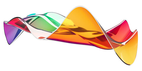 Colorful abstract wave shape with vibrant rainbow glass effect for modern design. 3d render
