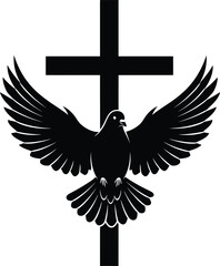 Obraz premium Black silhouette of dove with outstretched wings and cross