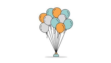 Naklejka premium Bouquet of colorful balloons in shades of orange, blue, and gray tied together on a single stand.