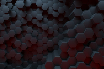 Abstract hexagonal geometric pattern with dark gradient for modern design. 3d render