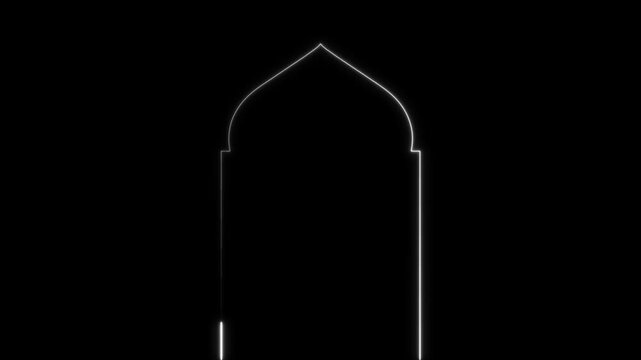 white neon islamic arch line art loop with chroma key
