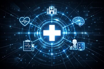 Modern healthcare technology interface with medical icons