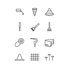 Obraz premium Collection of minimalist icons representing various tools and objects used in construction and design