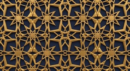 Fototapeta premium Intricate golden pattern on dark background, showcasing geometric design, luxury, symmetry, and ornate details in a seamless repeat