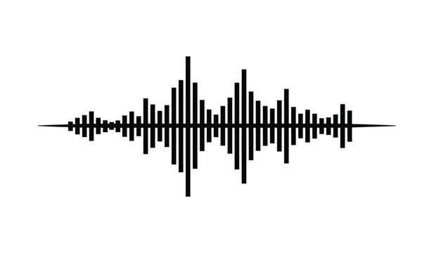 Black sound wave graphic on a for audio or music related concepts and designs