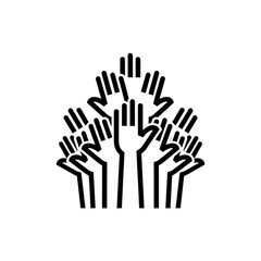 Fototapeta premium A powerful vector image of multiple raised hands gathered together to represent community support, volunteering, and teamwork