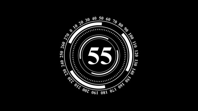60 Second Countdown Timer HUD Animation with Futuristic Digital Interface Elements for Video Production.