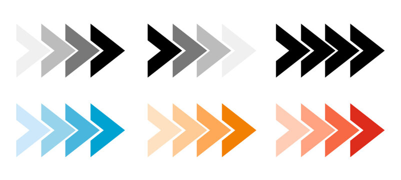  Arrow icons group. Chevron symbols. Vector isolated on white background.