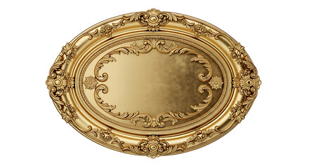 Elegant gold ornate oval mirror frame isolated on transparent background