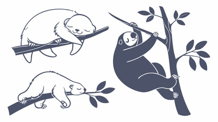 Fototapeta premium Cute Sloth Illustrations Sleeping on Tree Branches for Wildlife Education Children's Book Design or Calm Nature Website Graphics
