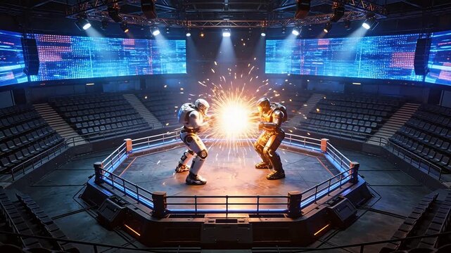 Robots fighting in arena
