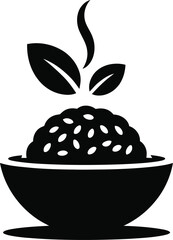 Steaming Herbal Rice Bowl with Fresh Leaves