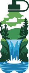 Mountain Waterfall Inside Reusable Eco Bottle Nature