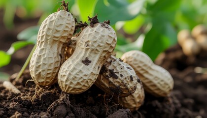 Fototapeta premium Arachidi fresche appena raccolte con terra sulle radici.