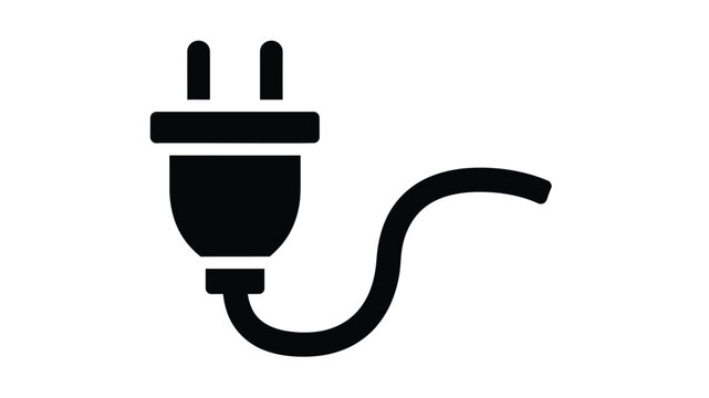 Simple black icon depicting an electrical plug with a curved cable