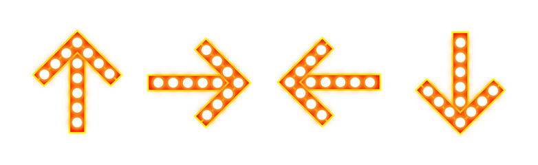 Glowing marquee arrow directions set with retro light bulbs isolated PNG © Galaxy601