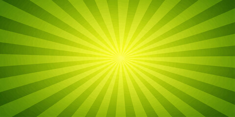 An abstract green sunburst background featuring a radial vector illustration of bright yellow rays and starburst beams that create a glowing energy pattern wallpaper © sabrina