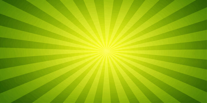 An abstract green sunburst background featuring a radial vector illustration of bright yellow rays and starburst beams that create a glowing energy pattern wallpaper