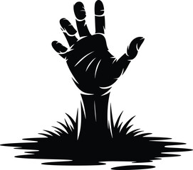 Obraz premium zombie,hand,grave,horror,halloween,undead,scary,creepy,silhouette,monster,vector,illustration,black,white,isolated,spooky,dead,handprint,design,art