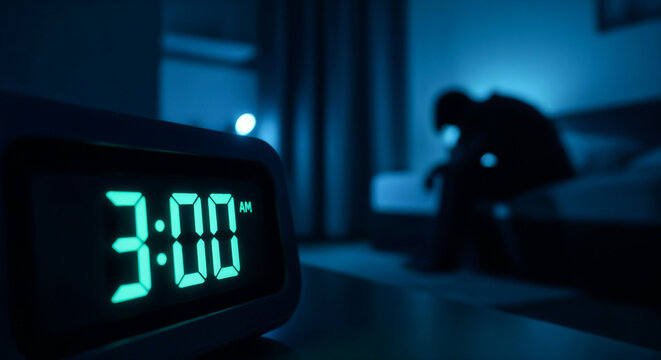 Alarm clock at 3am symbolizing adult insomnia and anxiety