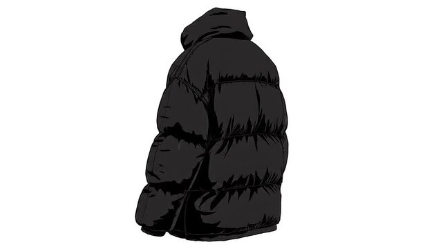 Black Puffer Jacket Vector Animation: Fashionable Winter Apparel in Multiple Angles