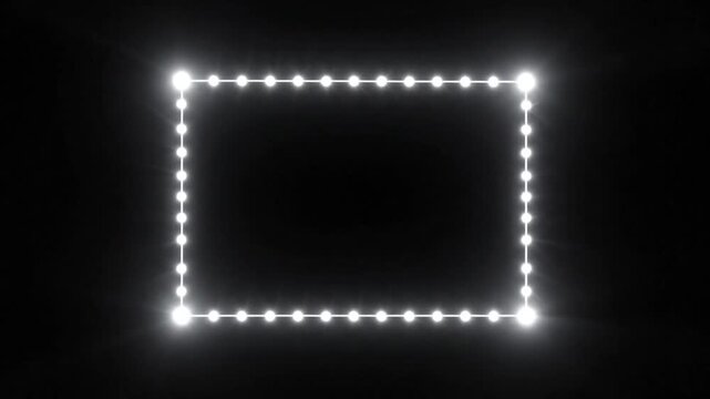 Bright glowing square frame with lights on black background