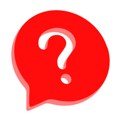 3D Red Question Chat Bubble Icon, Help Support Message Symbol for FAQ and UI Design &ndash; Transparent Background