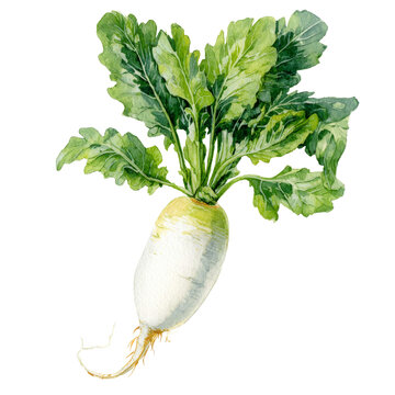 Watercolor - Daikon watercolor png. Vegetable on transparent isolated background.