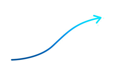 Rising blue arrow pointing up for increase and growth success isolated png background