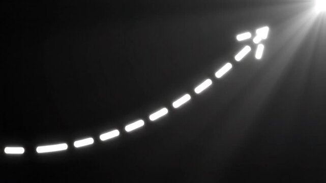 Abstract arrow path with sunlight effect against black background