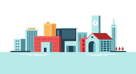 Obraz premium Colorful Cityscape with Buildings and Skyscrapers.