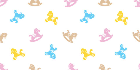 Obraz premium horse seamless pattern pony kid toy cartoon character vector doodle tile background repeat wallpaper wrapping paper illustration design scarf isolated