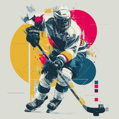 Ice hockey graphic art effect poster. Ice hockey dynamic multicolor graphic wallpaper or banner