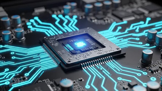 Advanced Microchip Processor With Glowing Circuit Board in Futuristic Data Technology Concept High Performance Computing and Artificial Intelligence
