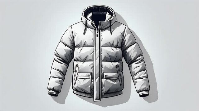 Evolution of a White Puffer Jacket Design: From Sketch to Final Render on Gray Background