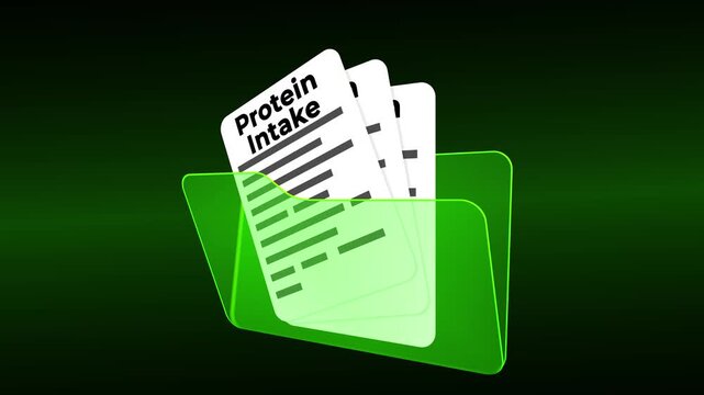 Protein Intake Nutrition Science Concept with Green Medical Folder, Amino Acids and Muscle Health Research, Essential Nutrients Healthcare Data