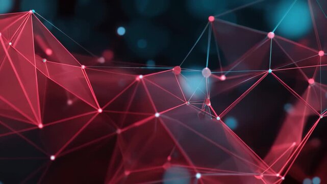 Exploring the beauty of abstract vector science concepts with geometric shapes and vibrant colors in a digital landscape of red and blue tones
