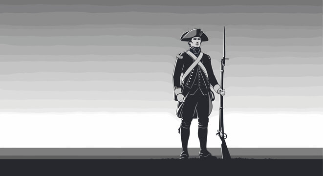 Revolutionary War Soldier Standing with Rifle.